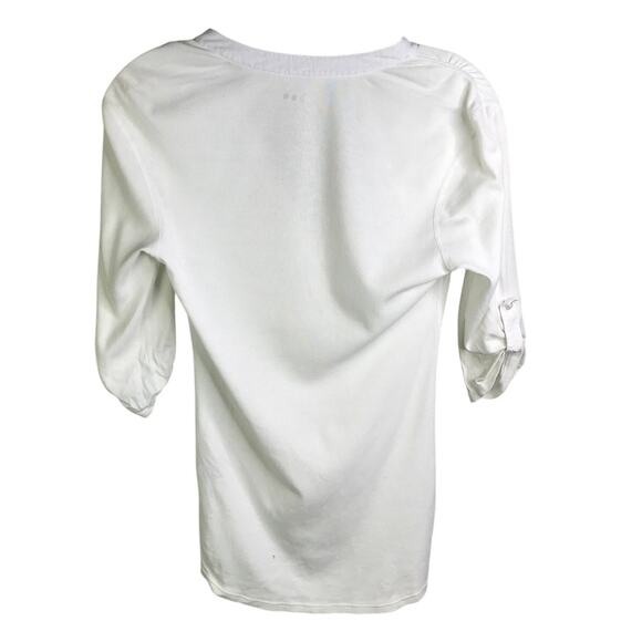 Three Dots Ruched Top Womens Small AJ4B302 White Deep V-Neck Button Down - Picture 3 of 6